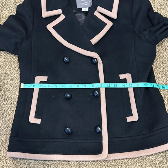 J. Crew Nello Gori Wool Peacoat Black Tan Trimmed size 12 - Picture 14 of 17